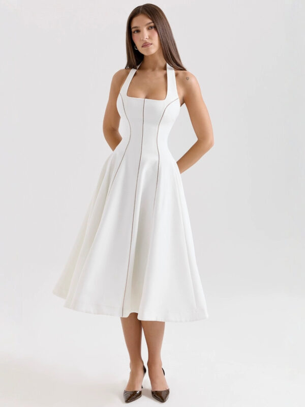 Halter Neck Backless Midi Dress