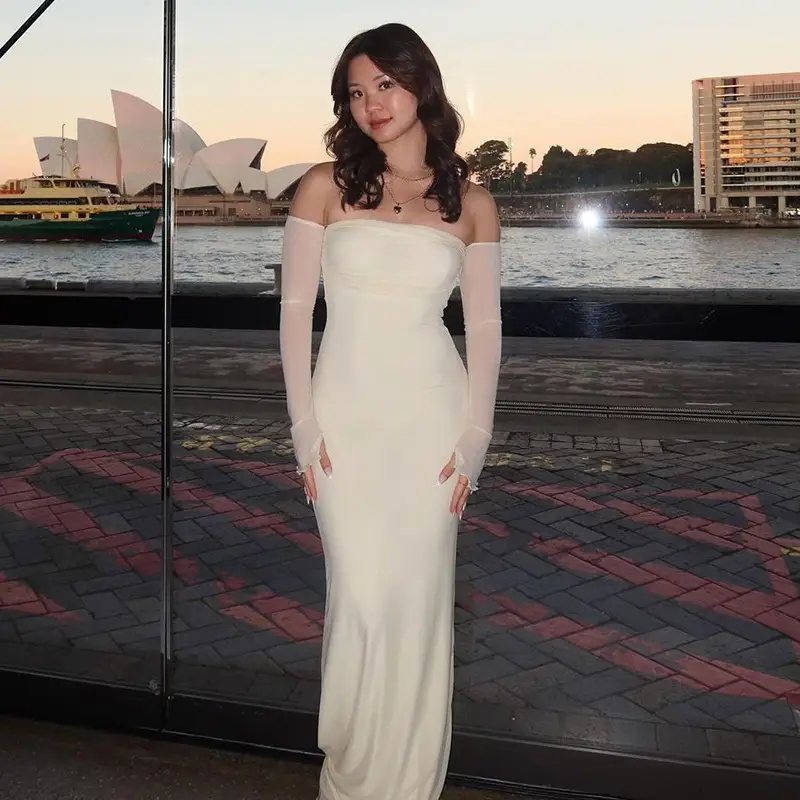 Summer New Tube Top Off-neck Off-the-shoulder Stitching Long Sleeve Tight Dress - Image 2