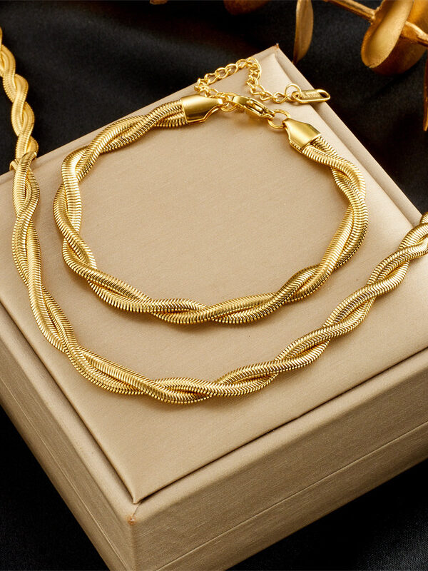 Twisted Gold-Plated Necklace & Bracelet Set