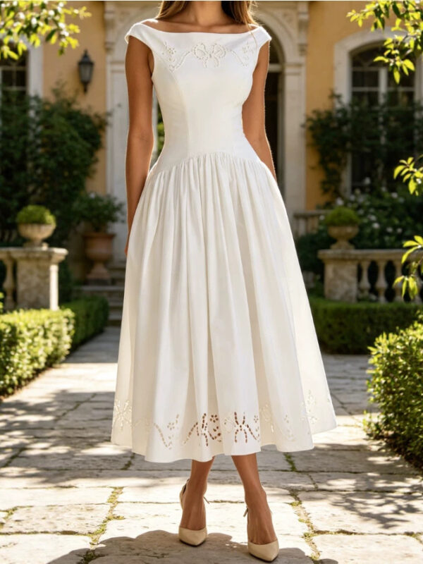Halter-Neck Embroidered A-Line Dress