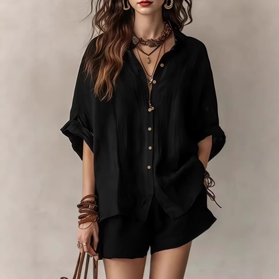 Button-Up Shirt and Wide-Leg Shorts Set - Image 3
