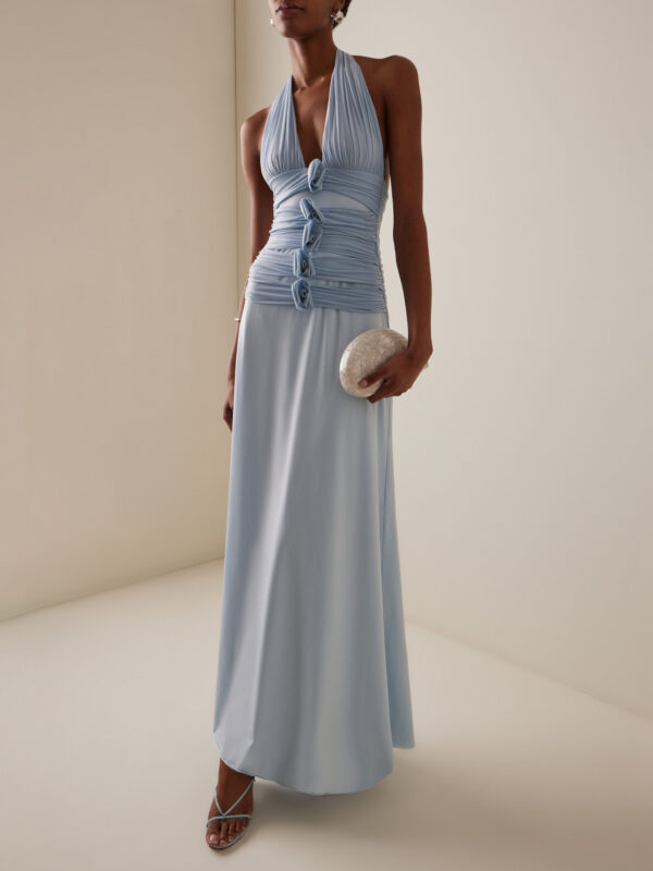 Deep-V Back 3D Floral Dress