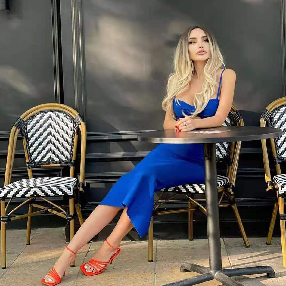 Fashion Waist Hollow Design New Sexy Solid Color V-Neck Halter Celebrity Party Club Bandage Long Dress - Image 2