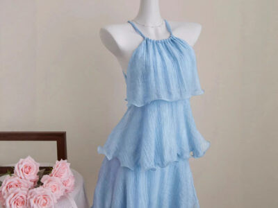 Solid-color Chiffon Tiered Skirt Off-shoulder Lace-up Dress With Ruffled Hem