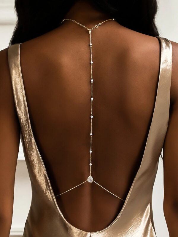 Long Pearl Tassel Backless Evening Body Chain