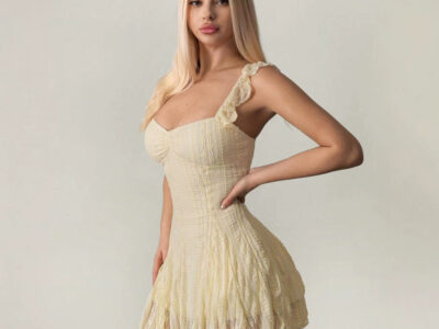 Apricot Lace Patchwork Summer A-Line Dress