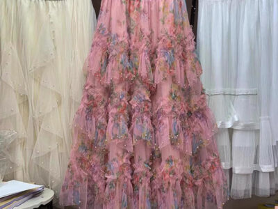 Heavy-beaded Irregular Hemline Patchwork Printed Tulle Skirt Multicolor Tiered Design