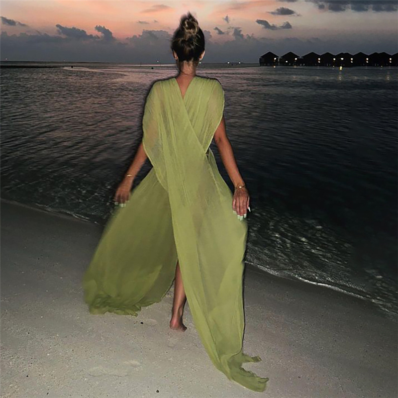 Fashion Women's Pullover Deep V Sheer Mesh Dress - Image 4