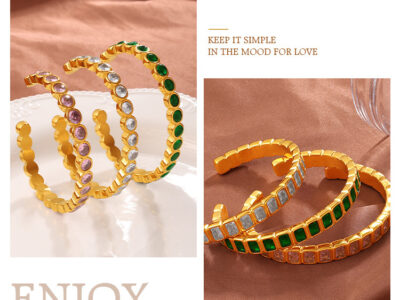 Light Luxury Vintage Style Open Bracelet With Multi-color Zircon, Stainless Steel, Stackable And Versatile C-shaped Bracelet.