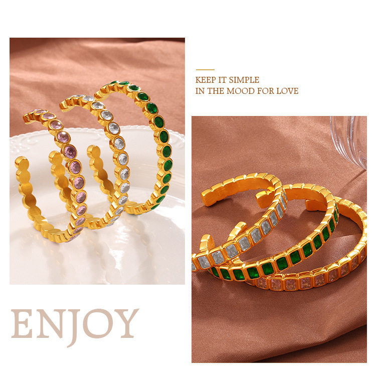 Multi-Color Zircon Open Cuff Bracelet
