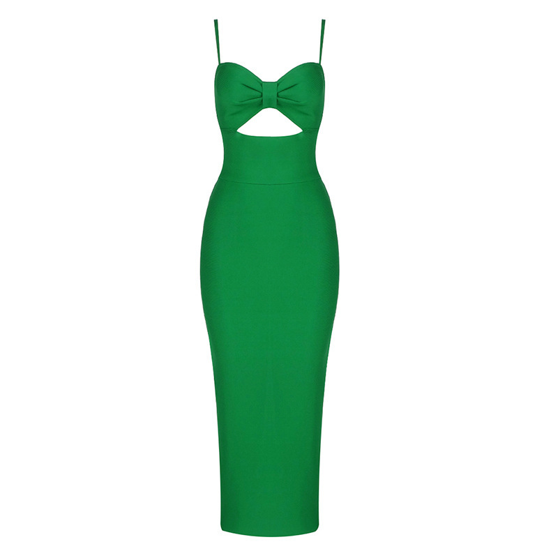 Fashion Waist Hollow Design New Sexy Solid Color V-Neck Halter Celebrity Party Club Bandage Long Dress - Image 7