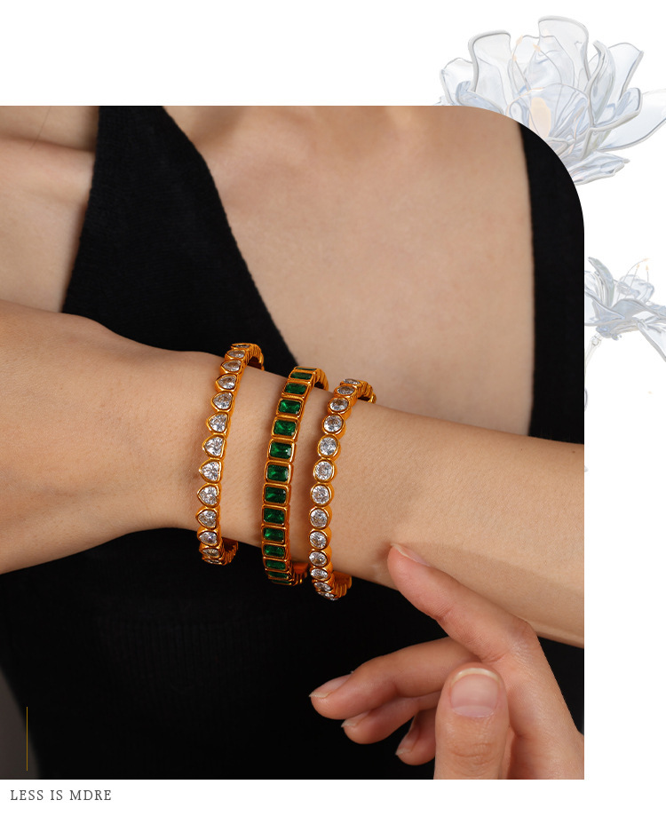 Multi-Color Zircon Open Cuff Bracelet - Image 5