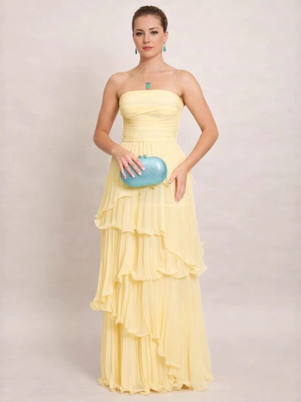 Strapless Tiered Pleated Dress