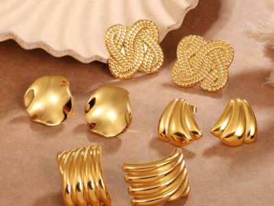 Vintage Woven Texture Four Leaf Clover Stud Earrings - 3D Stereo Design, Delicate & Luxurious Finish