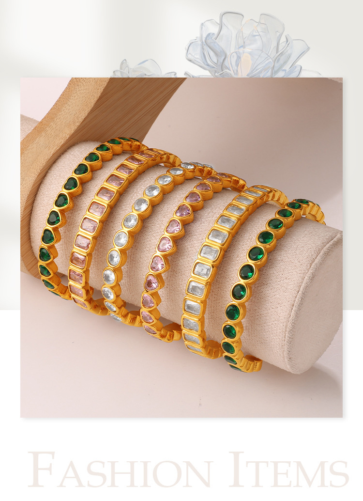 Multi-Color Zircon Open Cuff Bracelet - Image 4