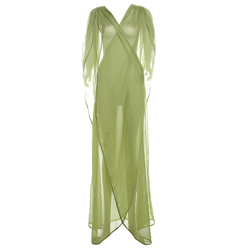 Fashion Women's Pullover Deep V Sheer Mesh Dress - Image 7