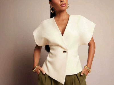 Solid-color Textured Woven Asymmetric-hem Single-button Vest