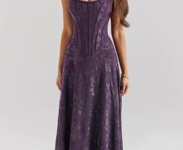 Floral Lace Appliqué Corset Maxi Evening Gown