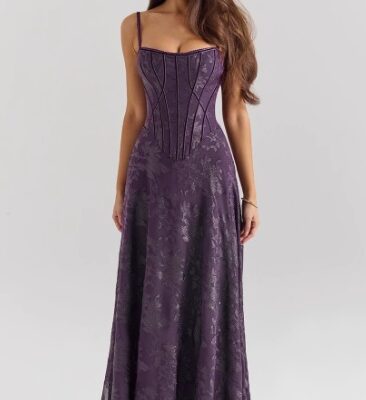 Floral Lace Appliqué Corset Maxi Evening Gown