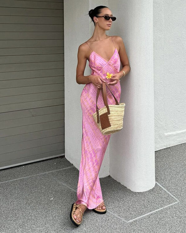 Side Slit Open-Back Bodycon Maxi Dress