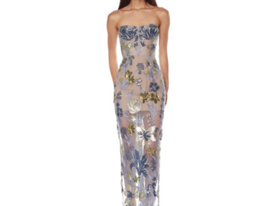 Embroidered Beaded Floral Strapless Dress For Women
