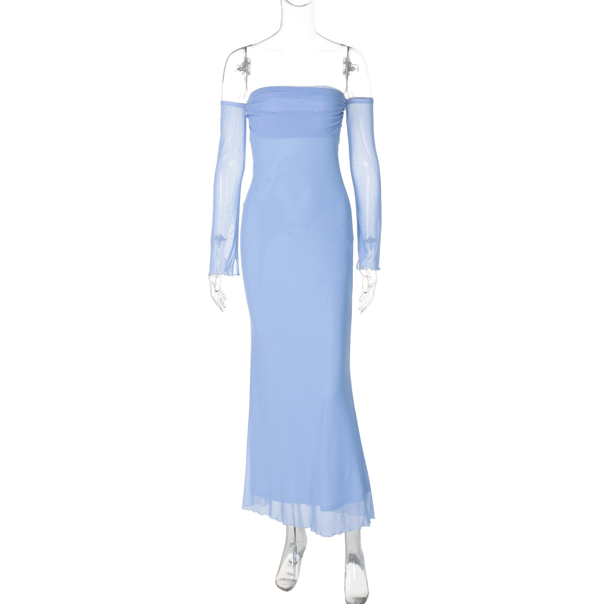 Summer New Tube Top Off-neck Off-the-shoulder Stitching Long Sleeve Tight Dress - Image 6