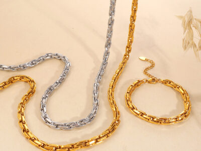 Exaggerated Hip-hop Style Chunky Chain Bracelet And Necklace Set, Simple, Unique, And Fashionable