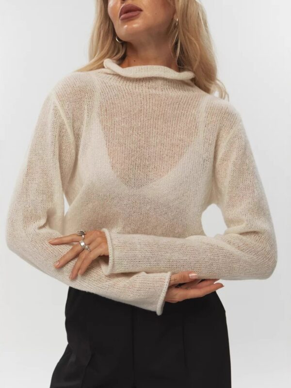 Hollow-Out Batwing Knit Long Sleeve Top