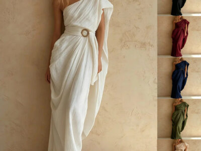 Cotton-linen Classic One-shoulder Dress With An Asymmetrical Hem