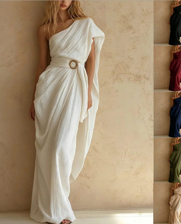Cotton Linen One-Shoulder Asymmetric Dress