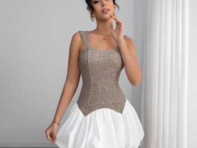Color Block Stretchy Slim Fit Short Suspender Dress For Women