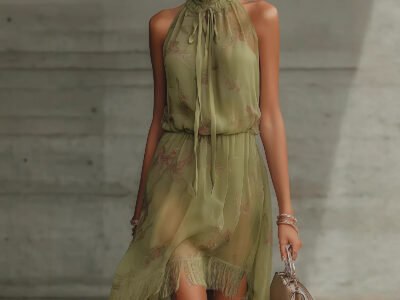 V-neck Waist Trimming Ruffles Elegant Dress
