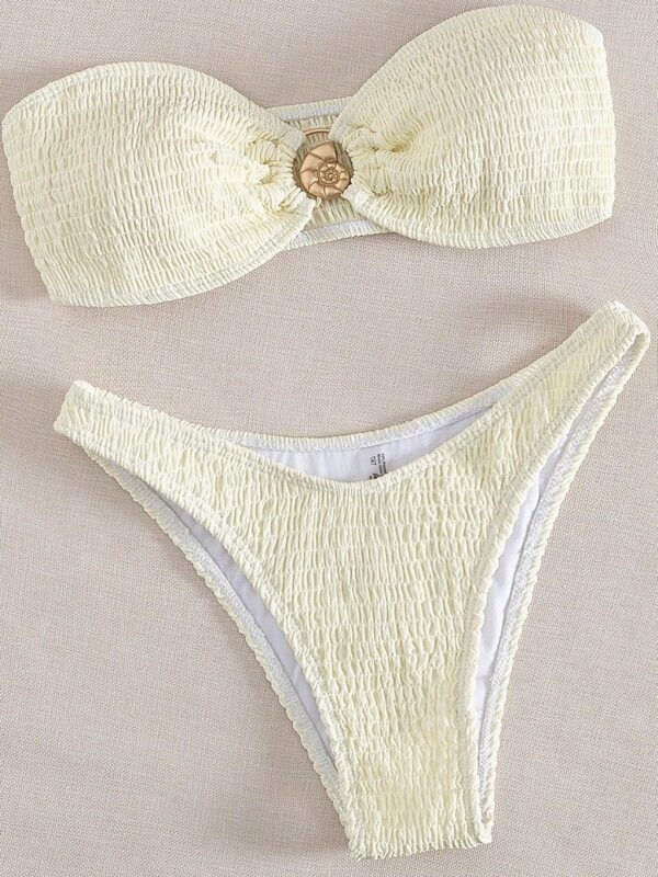 Womens Solid Color Two Piece Ruched Bikini Swimsuit Bikini