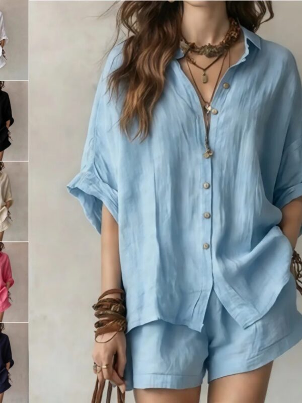Button-Up Shirt and Wide-Leg Shorts Set