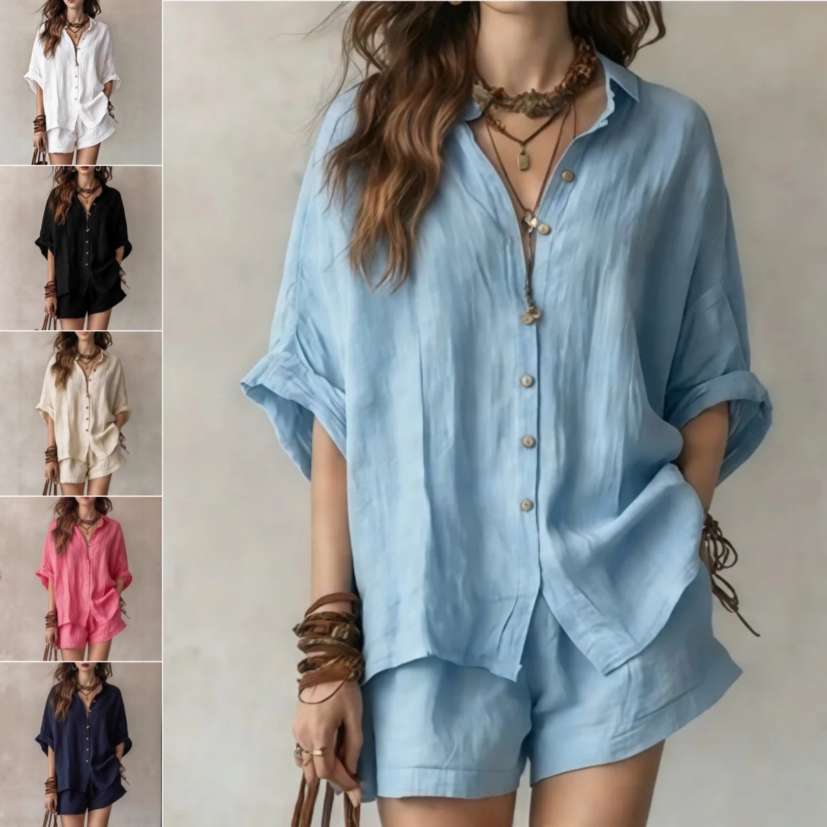 Button-Up Shirt and Wide-Leg Shorts Set